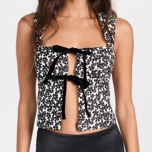 Reformation Size 12 Azelea Top with Criss Cross Back in Black White Floral